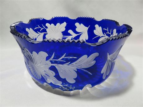 Cobalt Blue Cut To Clear Crystal Bowl