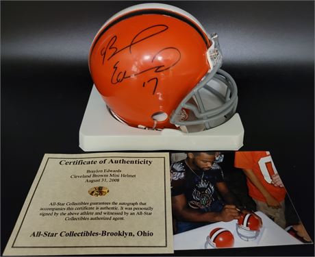 Braylon Edwards Hand Signed Cleveland Browns Mini Helmet with COA