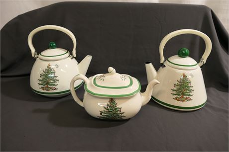 Christmas Tree decor on Porcelain & Ceramic Tea Pots