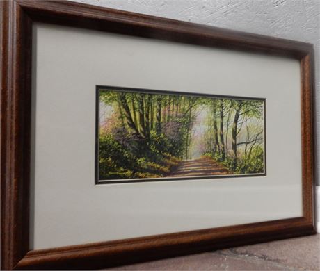 "Spring Lane" Original Watercolor Signed Double Matted and Framed
