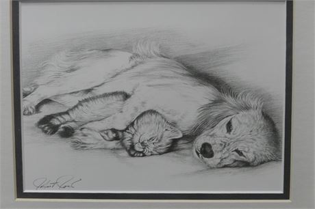 ROBERT POW Cat / Dog / Signed Pencil Sketch Decorator Print