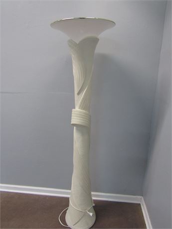 Tall Ceramic Floor Lamp with Swirl Design and Cone Shade