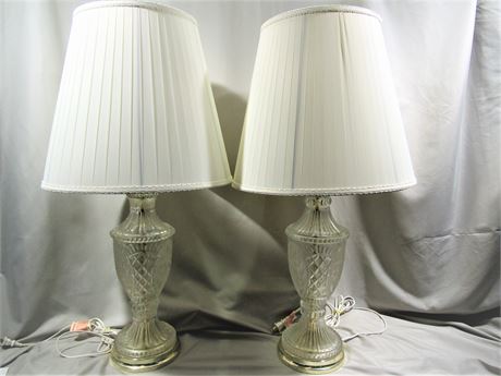 Matching Cut  Glass Lamps, with Vintage Original Shades