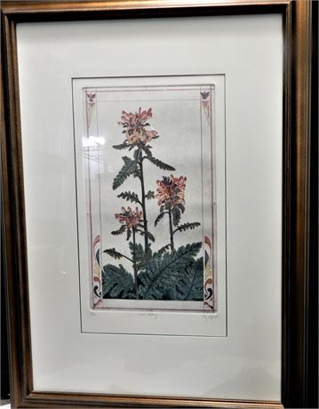 Signed Jay Pfeil "Wood Betony" Stone Pressured Etching  Double Matted and Framed