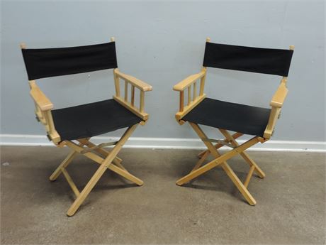 Pair of Folding Wood & Canvas Director Chairs
