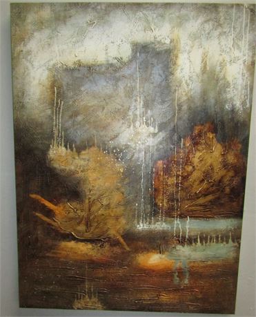 Large Original Unique Painting, Gold and Gray, Unknown Artist