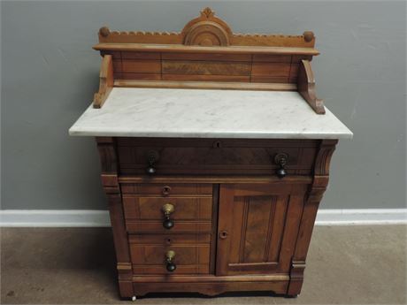 Antique Solid Wood Chest of Drawers with Marble Top