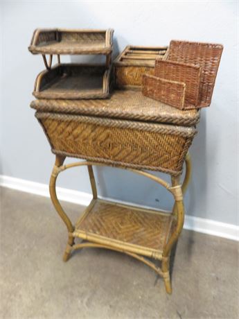 Rattan Bombay Style Stand w/Office Organizers