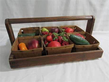 Vintage/Antique Fruit Basket Carrier/Tray w/ Artificial Fruit