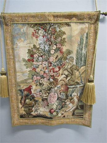Goblys Tapestry Made in France Cherubs Flowers Garden Scene