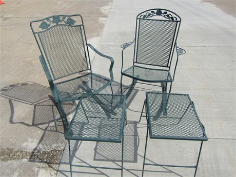 Outdoor Metal Patio Set, 2 Side Tables and 2 Rocking Chairs