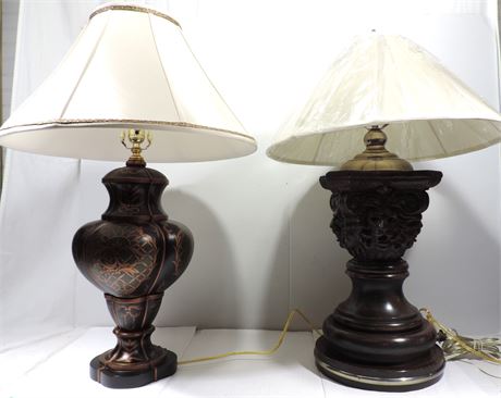 Set of Wood and Ceramic Lamps
