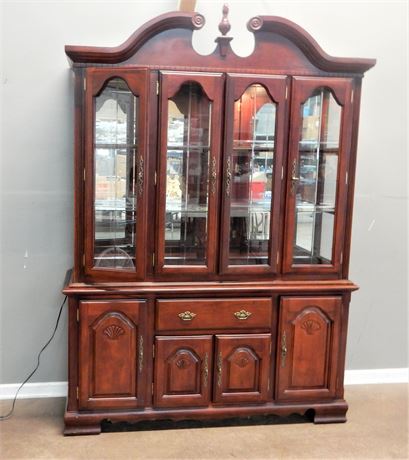 Two Piece Lighted Wood China Hutch