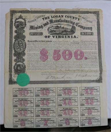 Bond Certificate Coal Co / 1st Issue / The Logan County Mining of Virginia