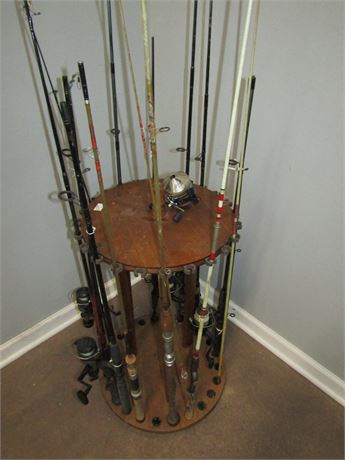 Spinning Rod Storage Rack with Berkley and Shimano Rods and Reels