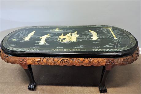 Asian Style Black Lacquer Moter of Pearl Coffee Table