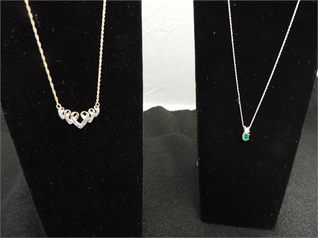 14 KT Diamond Emerald Necklace & 10 KG Hearts Necklace