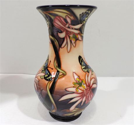 MOORCROFT Long Wing Butterfly Vase / Signed / Sian Leeper / 213
