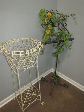 Unique Set of Garden Art, Planter and Metal Music Stand