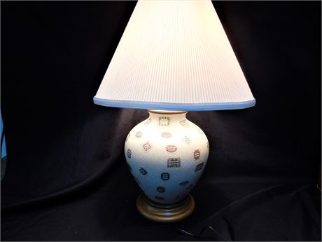Ceramic Lamp with Cream Color Shade and Wood Base