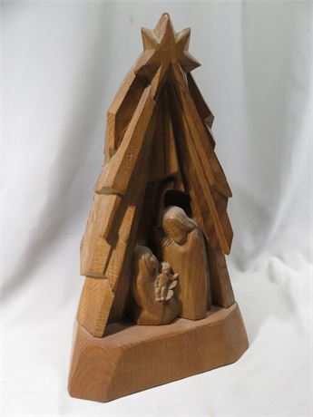 Hand Carved Wooden Nativity Sculpture