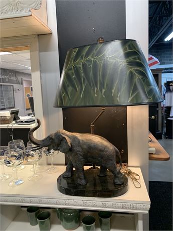 Maitland Smith, Bronze Elephant on Marble Base Table Lamp
