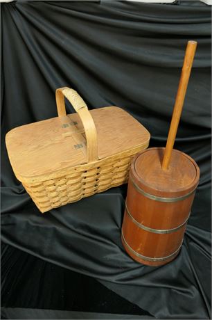 Butter Churn & Wood Picnic Basket