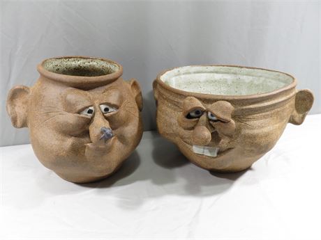 Ugly Face Pottery Planter Pots