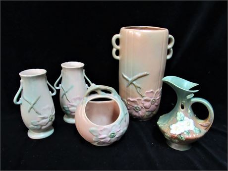Great 5 Piece Vintage Pottery Lot - Weller and Roseville