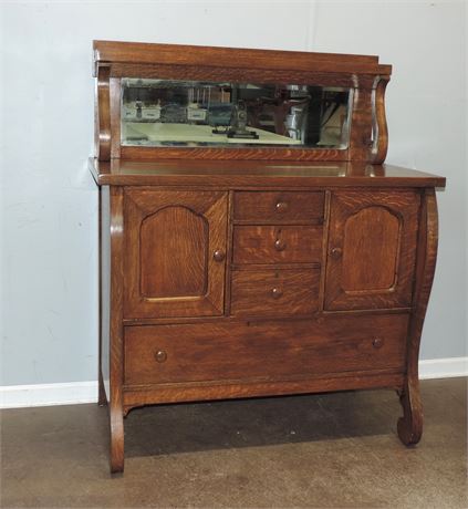 Antique Tiger Oak Buffet / Cabinet / Mirror