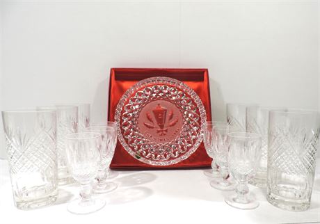 WATERFORD Crystal Christmas Plate / Etched Glasses