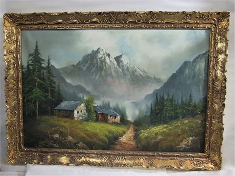 Large Framed Oil On Canvas Landscape