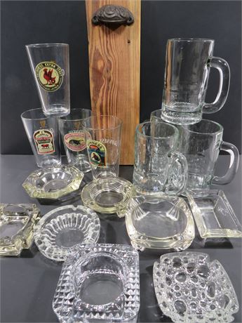 Mid-Century Glass Ashtrays / Guiness Pint Glasses & Mugs