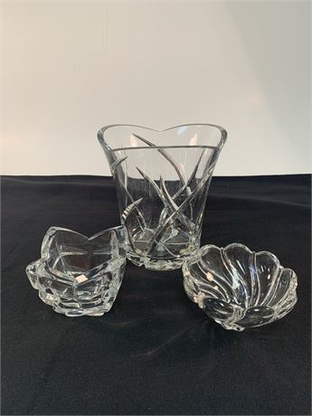 Lead Crystal Ice Bucket and Two Nut Dishes