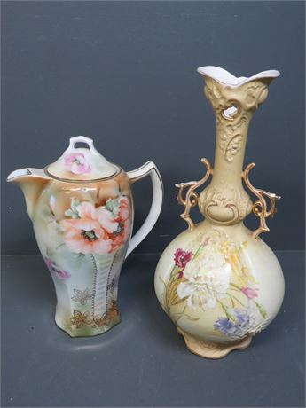 ROBERT HANKE Vase (Austria) / Prussian China Pitcher (Germany)