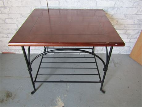 Square Wood Table with Black Metal Base
