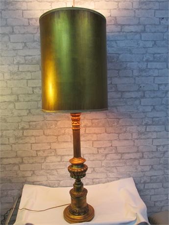 Vintage Rembrandt Brass Painted Tall Lamp with Original Shade , Diffuser Globe