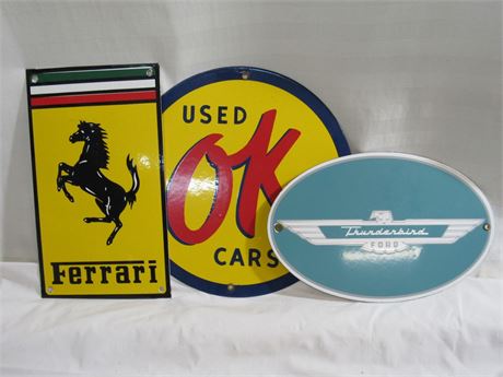 3 Reproduction Vintage Style Enamel Signs