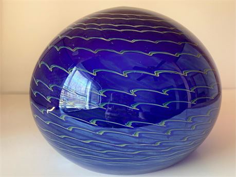 Vintage Round Cobalt Blue Glass Painted Globe