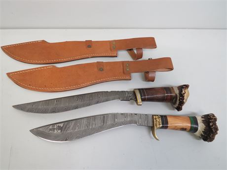 LOUIS MARTIN Custom Bone Handled Damascus Hunting Knives