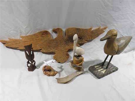 Carved Wooden Bird Sculptures