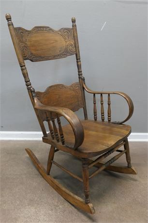 Vintage American Wood Rocking Chair with Pressed Back