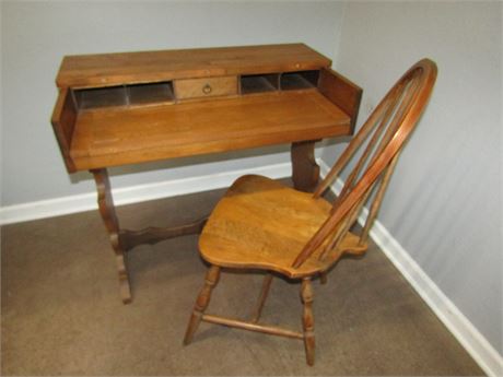 Country Vintage Writing Desk with Pull Out Extension, Amish Style Chair