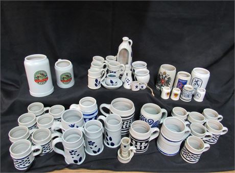 Large Stoneware Pottery Mug Lot - Many Williamsburg Pottery Pieces
