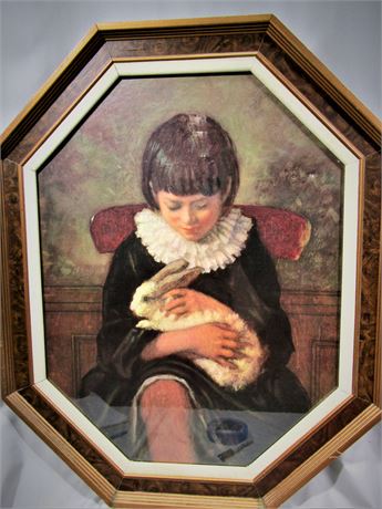 Eastman Johnson Octagon Framed Art "Child with a Rabbit"
