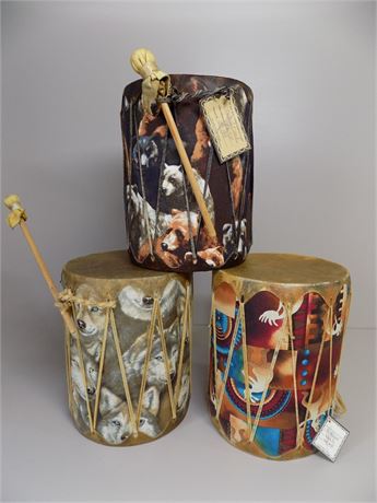 Three Rawhide Drums with Beaters