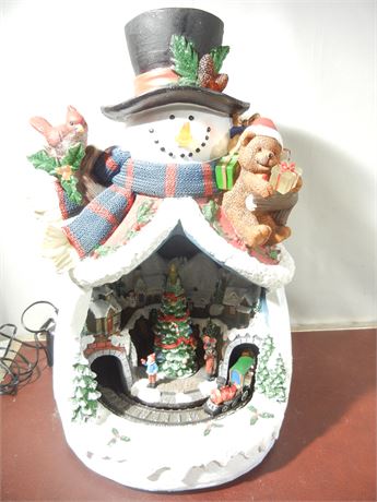 LIGHTED SNOWMAN 16” with Rotating Train 8 Holiday Songs