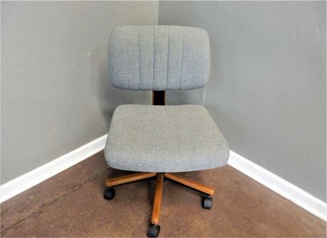 Vintage Wood Base Upholstered Rolling Chair