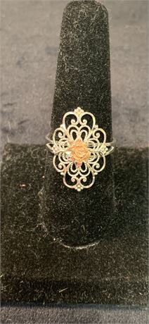 Simple, Stunning, Marked 10kt Ring, Rose Gold, Rose Filigree Design