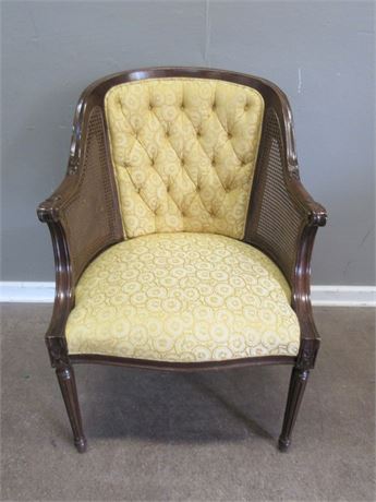 Vintage Upholstered Side Chair with Tufted Back and Cane Sides